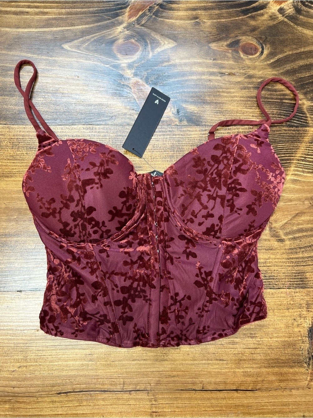 Lulus Burgundy Velvet Burnout Corset Top Size Small NWT